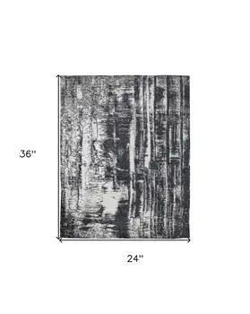2' X 3' Black and Gray Abstract Hand Woven Area Rug