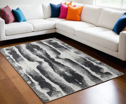 5' X 8' Black and Gray Abstract Hand Woven Area Rug
