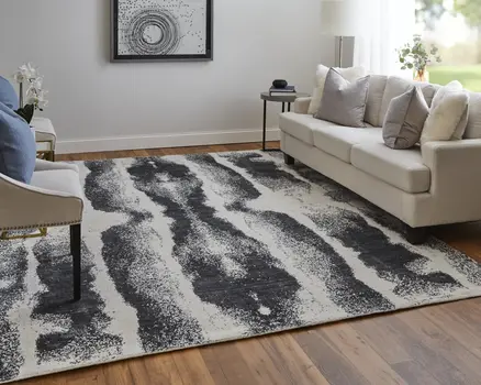 10' X 14' Black and Gray Abstract Hand Woven Area Rug