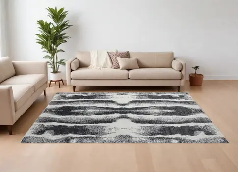 12' X 15' Black and Gray Abstract Hand Woven Area Rug