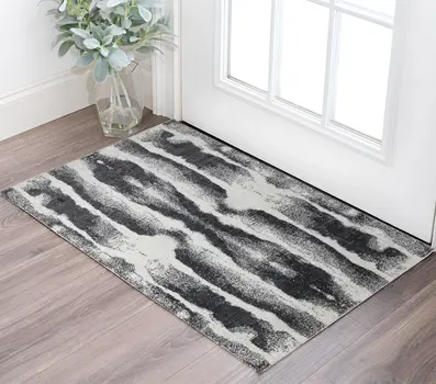2' X 3' Black and Gray Abstract Hand Woven Area Rug