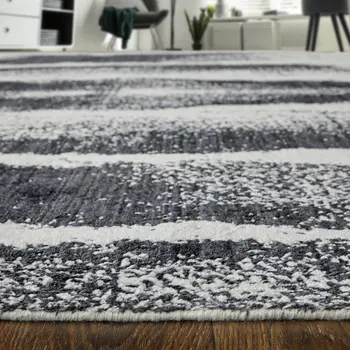 2' X 3' Black and Gray Abstract Hand Woven Area Rug