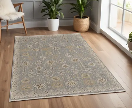 4' X 6' Gray and Ivory Wool Oriental Hand Knotted Area Rug With Fringe
