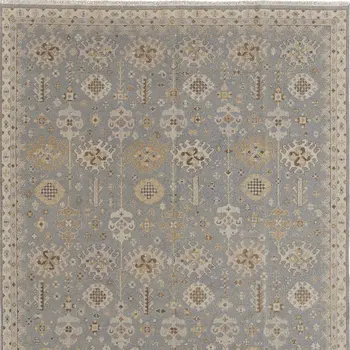 8' X 10' Gray and Ivory Wool Oriental Hand Knotted Area Rug With Fringe