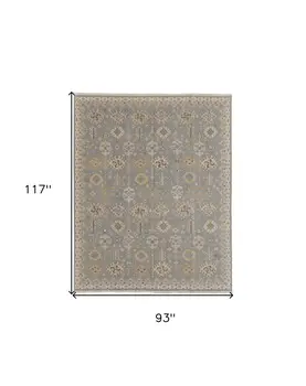 8' X 10' Gray and Ivory Wool Oriental Hand Knotted Area Rug With Fringe
