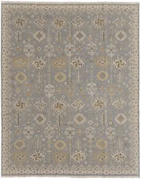 8' X 10' Gray and Ivory Wool Oriental Hand Knotted Area Rug With Fringe
