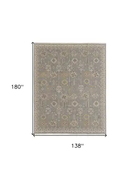 12' X 15' Gray and Ivory Wool Oriental Hand Knotted Area Rug With Fringe