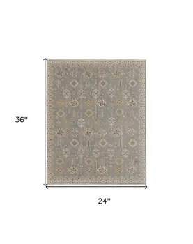 2' X 3' Gray and Ivory Wool Oriental Hand Knotted Area Rug With Fringe