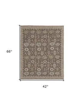 4' X 6' Tan and Brown Wool Oriental Hand Knotted Area Rug With Fringe