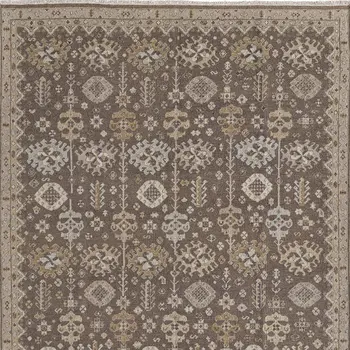 6' X 9' Tan and Brown Wool Oriental Hand Knotted Area Rug With Fringe