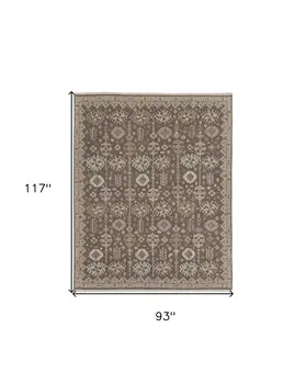 8' X 10' Tan and Brown Wool Oriental Hand Knotted Area Rug With Fringe