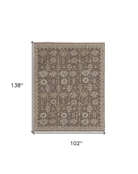 8' X 12' Tan and Brown Wool Oriental Hand Knotted Area Rug With Fringe