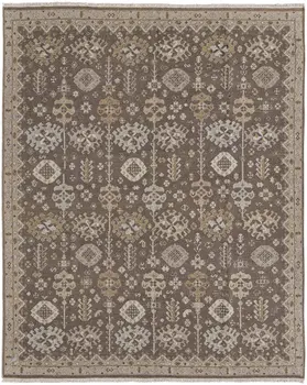 9' X 13' Tan and Brown Wool Oriental Hand Knotted Area Rug With Fringe