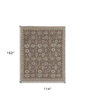 9' X 13' Tan and Brown Wool Oriental Hand Knotted Area Rug With Fringe