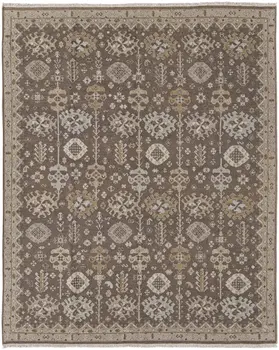 9' X 13' Tan and Brown Wool Oriental Hand Knotted Area Rug With Fringe