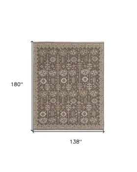 12' X 15' Tan and Brown Wool Oriental Hand Knotted Area Rug With Fringe