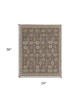 2' X 3' Tan and Brown Wool Oriental Hand Knotted Area Rug With Fringe
