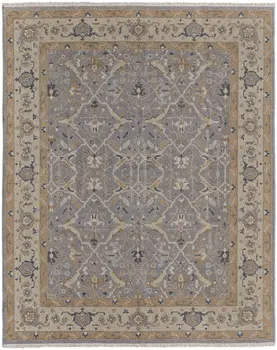 8' X 10' Tan and Gray Wool Oriental Hand Knotted Area Rug With Fringe