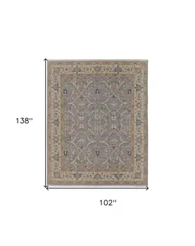 8' X 12' Tan and Gray Wool Oriental Hand Knotted Area Rug With Fringe