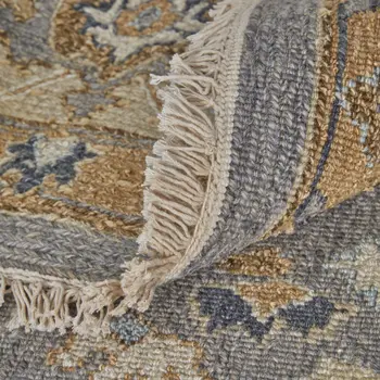 9' X 13' Tan and Gray Wool Oriental Hand Knotted Area Rug With Fringe