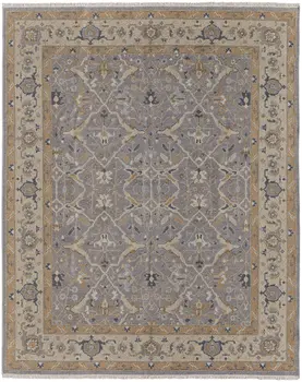 9' X 13' Tan and Gray Wool Oriental Hand Knotted Area Rug With Fringe