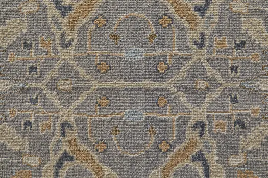 2' X 3' Tan and Gray Wool Oriental Hand Knotted Area Rug With Fringe