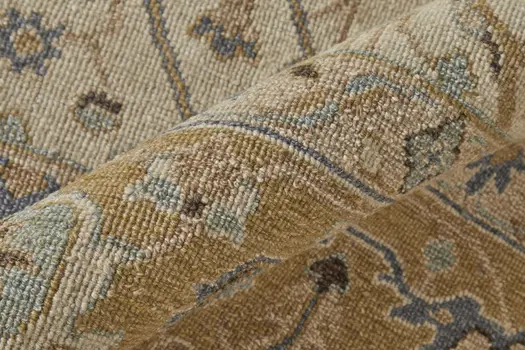 2' X 3' Ivory Gray and Tan Wool Oriental Hand Knotted Area Rug With Fringe