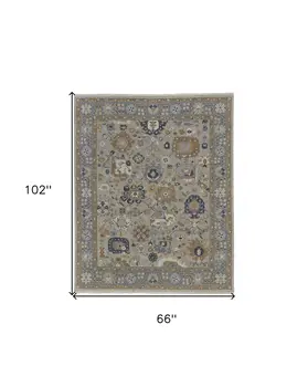 6' X 9' Gray and Brown Wool Oriental Hand Knotted Area Rug With Fringe