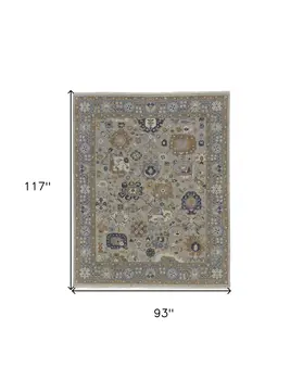 8' X 10' Gray and Brown Wool Oriental Hand Knotted Area Rug With Fringe