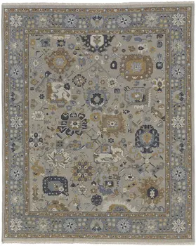 8' X 12' Gray and Brown Wool Oriental Hand Knotted Area Rug With Fringe