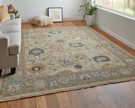 2' X 3' Gray and Brown Wool Oriental Hand Knotted Area Rug With Fringe