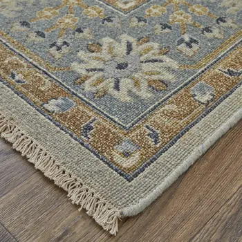 2' X 3' Gray and Brown Wool Oriental Hand Knotted Area Rug With Fringe