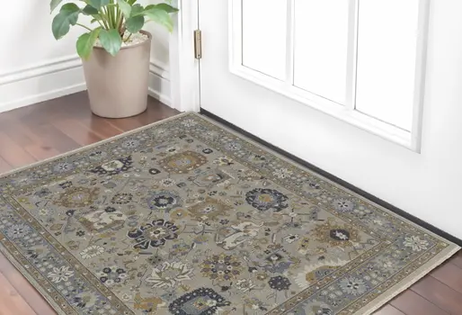2' X 3' Gray and Brown Wool Oriental Hand Knotted Area Rug With Fringe