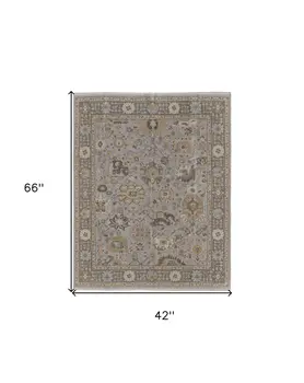 4' X 6' Gray and Brown Wool Oriental Hand Knotted Area Rug With Fringe