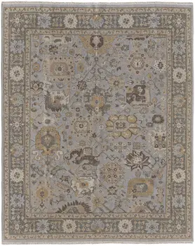 8' X 10' Gray and Brown Wool Oriental Hand Knotted Area Rug With Fringe