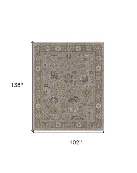 8' X 12' Gray and Brown Wool Oriental Hand Knotted Area Rug With Fringe