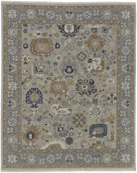 9' X 13' Gray and Brown Wool Oriental Hand Knotted Area Rug With Fringe