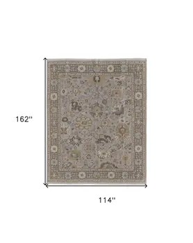9' X 13' Gray and Brown Wool Oriental Hand Knotted Area Rug With Fringe