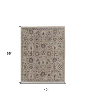 4' X 6' Tan Brown and Gray Wool Oriental Hand Knotted Area Rug With Fringe