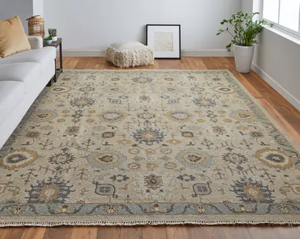 8' X 10' Tan Brown and Gray Wool Oriental Hand Knotted Area Rug With Fringe