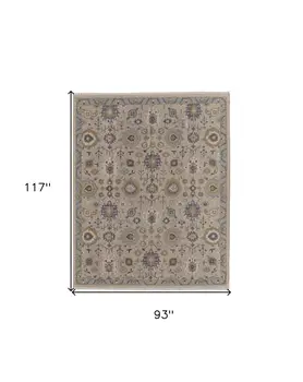 8' X 10' Tan Brown and Gray Wool Oriental Hand Knotted Area Rug With Fringe