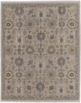 8' X 10' Tan Brown and Gray Wool Oriental Hand Knotted Area Rug With Fringe