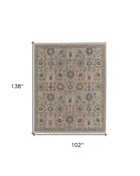 8' X 12' Tan Brown and Gray Wool Oriental Hand Knotted Area Rug With Fringe