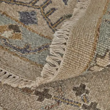 2' X 3' Tan Brown and Gray Wool Oriental Hand Knotted Area Rug With Fringe