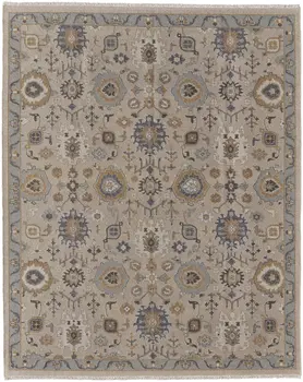 2' X 3' Tan Brown and Gray Wool Oriental Hand Knotted Area Rug With Fringe