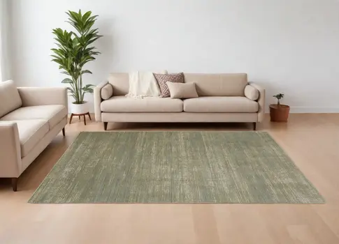 8' X 10' Tan and Green Power Loom Area Rug