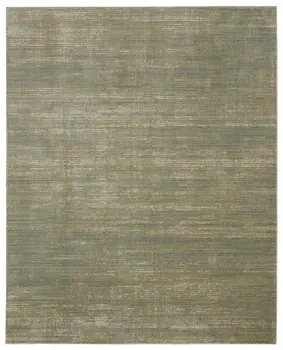 9' X 13' Tan and Green Power Loom Area Rug