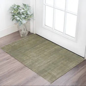 2' X 3' Tan and Green Power Loom Area Rug