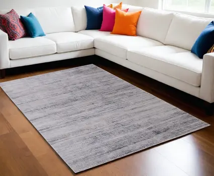 5' X 8' Gray and Ivory Power Loom Area Rug