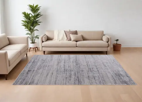 8' X 10' Gray and Ivory Power Loom Area Rug